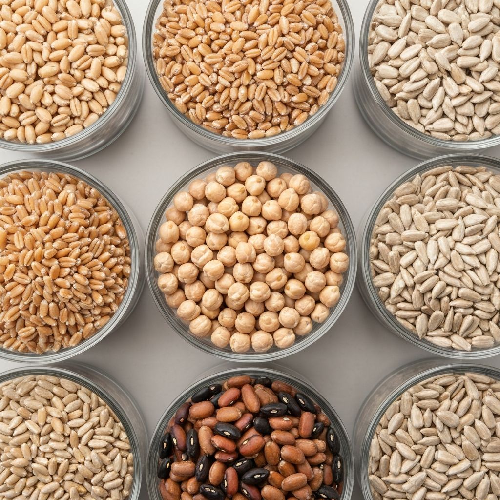 Macro photography of whole grain foods and seeds