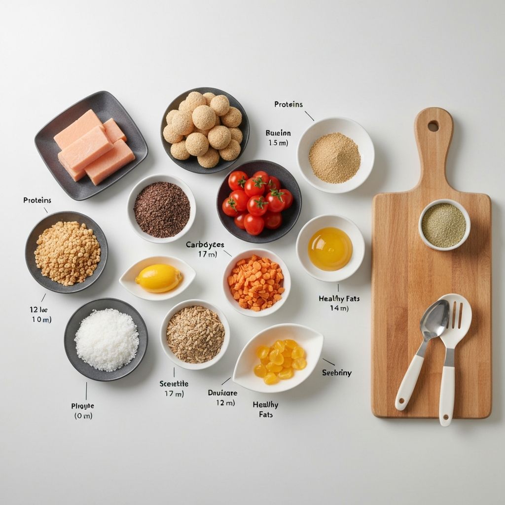 Different nutrient-rich foods organized in sections